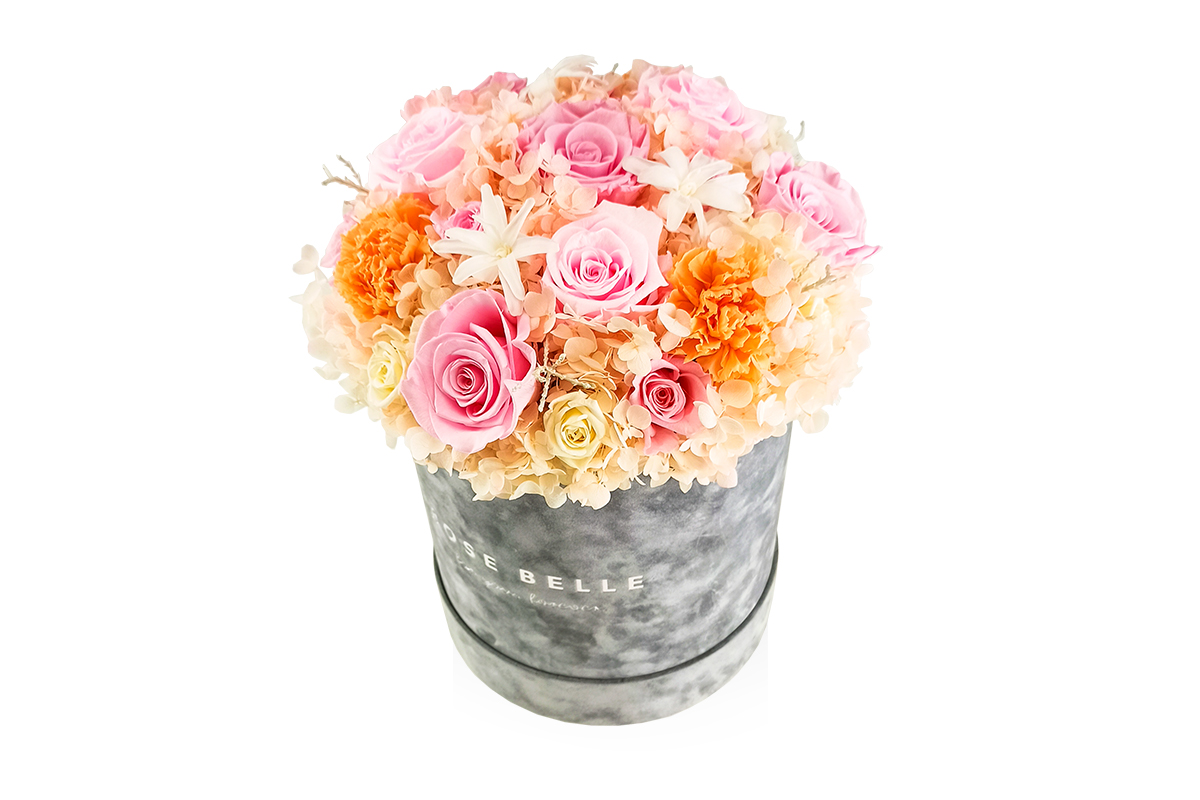 Rose Belle Box XL szary DeLuxe pastelowy z hortensją
