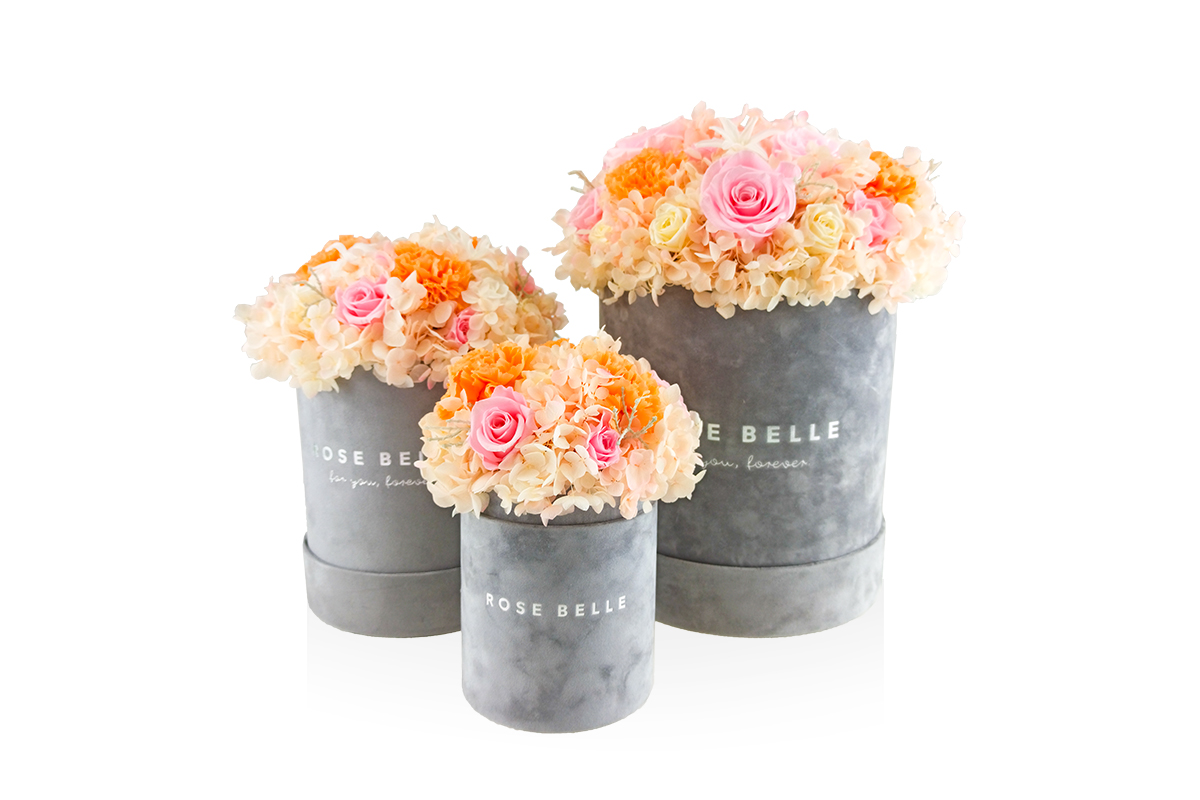 Rose Belle Box XL szary DeLuxe pastelowy z hortensją