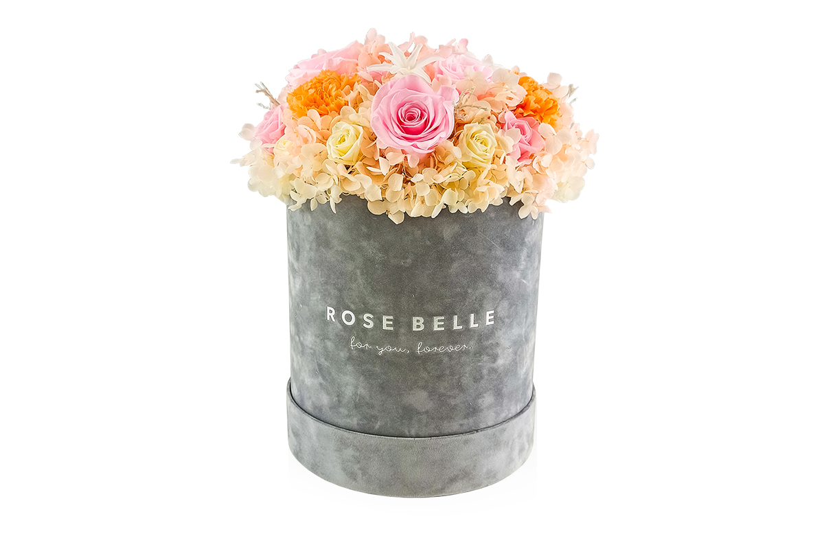 Rose Belle Box XL szary DeLuxe pastelowy z hortensją