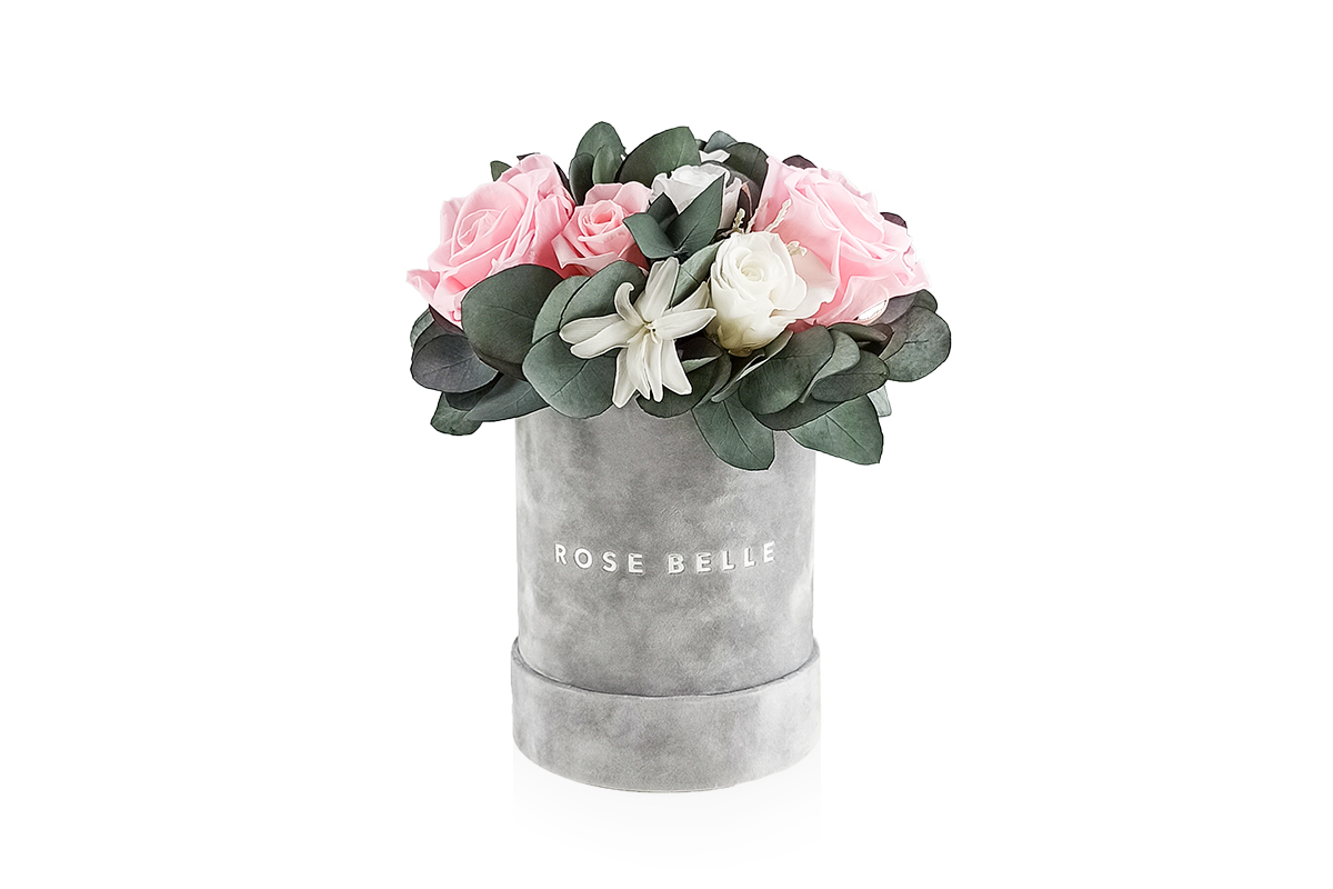 Rose Belle Box S szary DeLuxe różowy z eukaliptusem